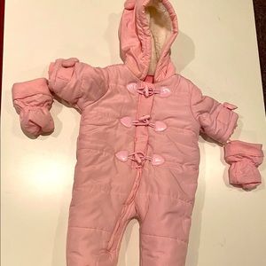 Pink children's place snow suit with mittens